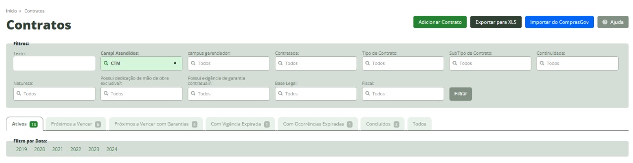 Tela com botão de Importar do ComprasGov